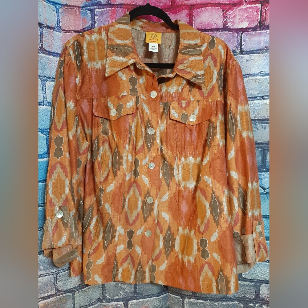 Ruby Rd. Woman Multicolor Button-Up Blouse With Mother Of Pearl Buttons 18W